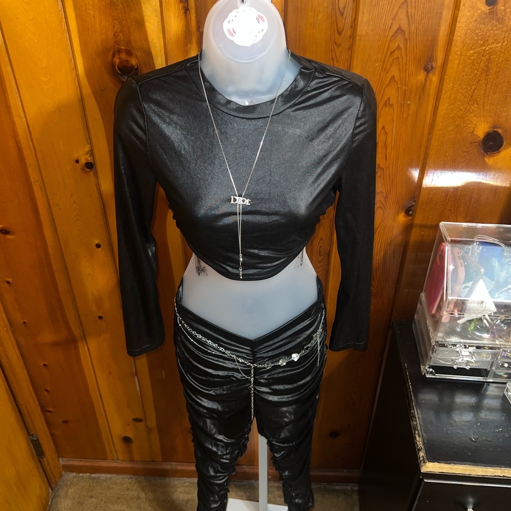 Black Faux Leather Two-Piece Set